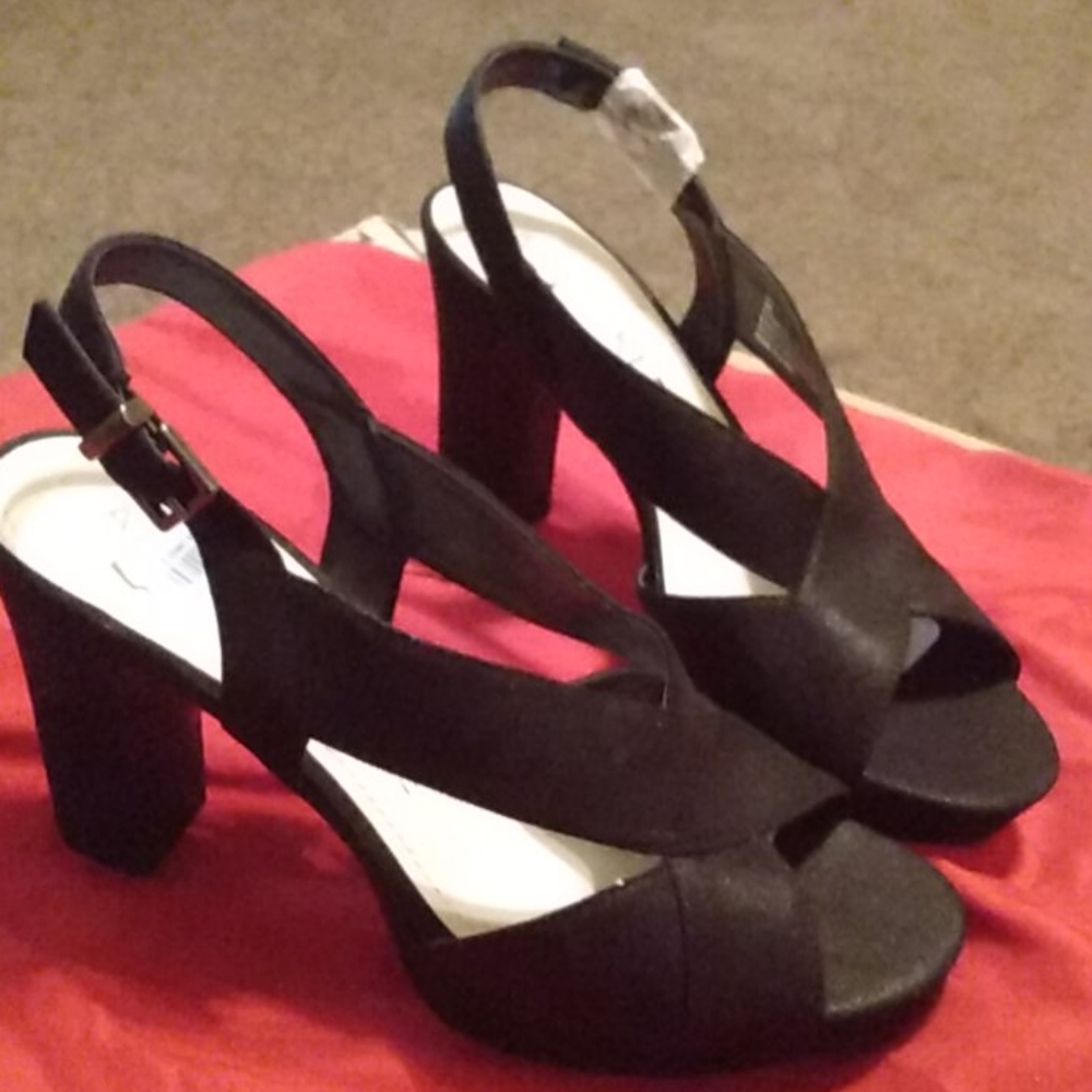 black open toe heeled shoes